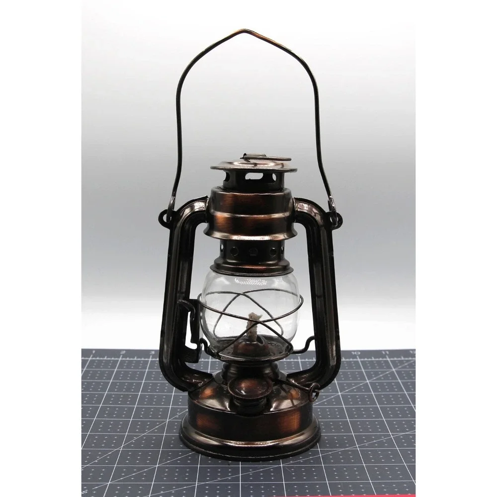 Vintage Style Copper Hurricane Lantern Oil Lamp Rustic Home Decor 9.5 Inch